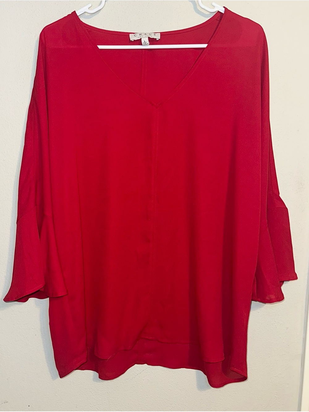 Chaus Red Blouse with Bell Sleeves